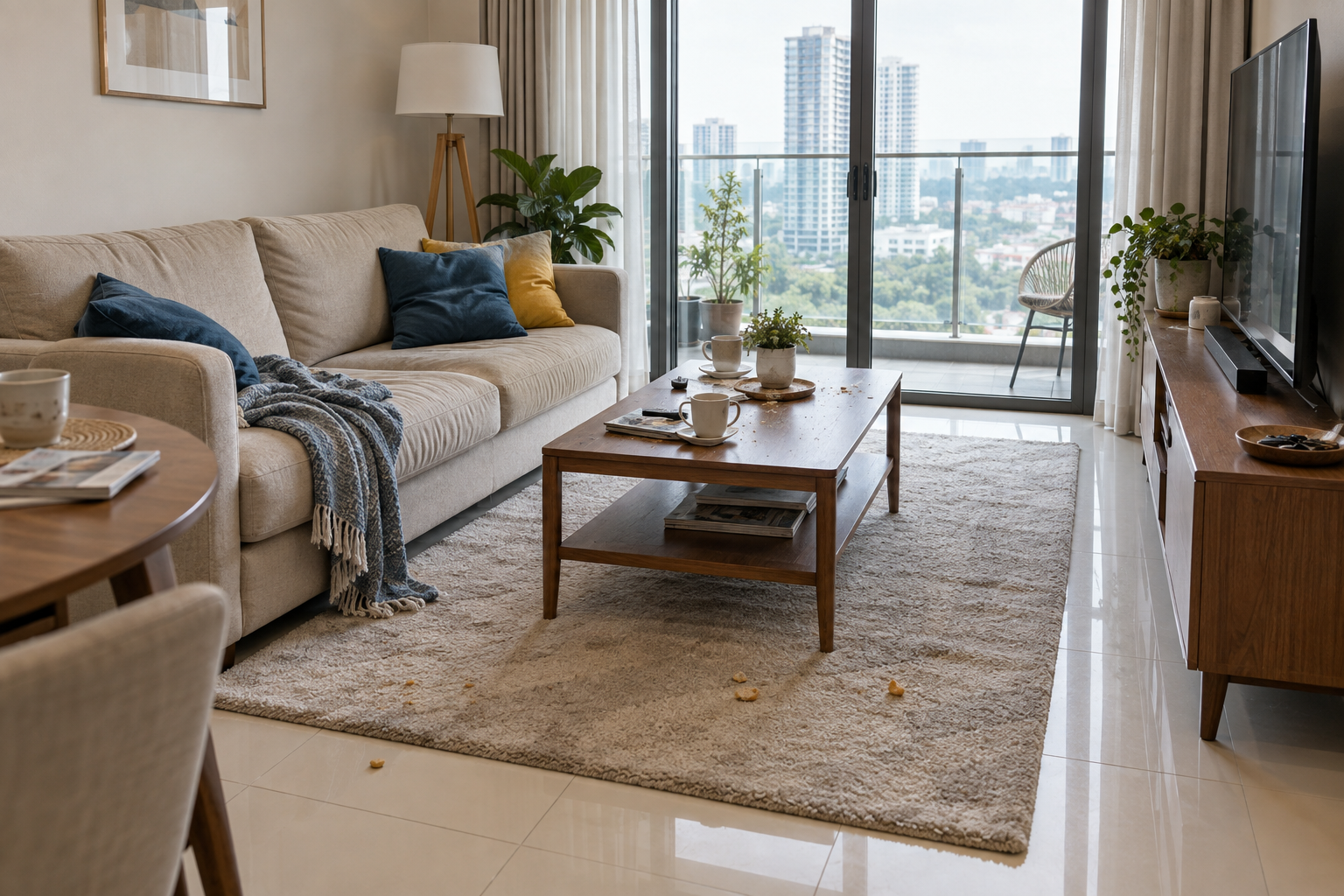 Living room cleaning before
