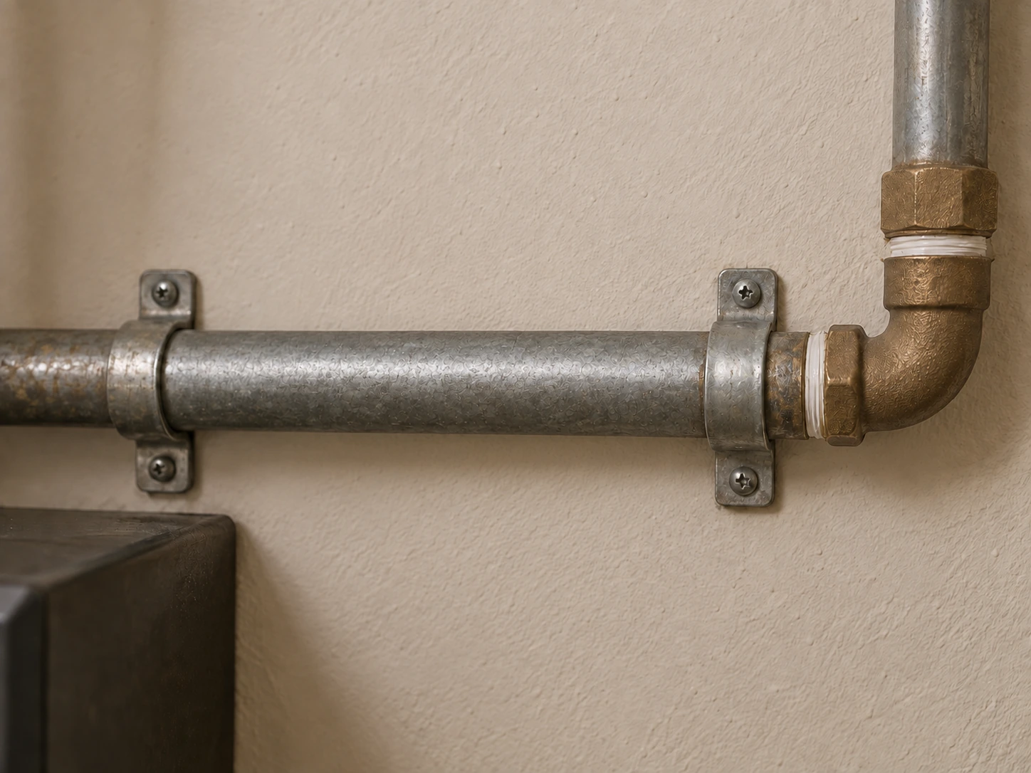 The same damaged pipe section replaced, secured and tested for normal water flow